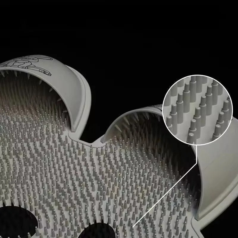 Close-up of dense silicone bristles that clean, exfoliate, and massage feet in the shower