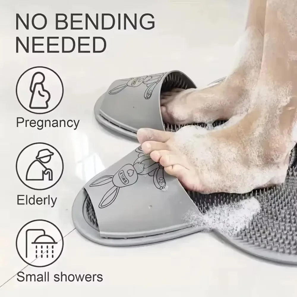 Benefit infographic showing Footsly is ideal for pregnancy, elderly users, and small showers - no bending needed