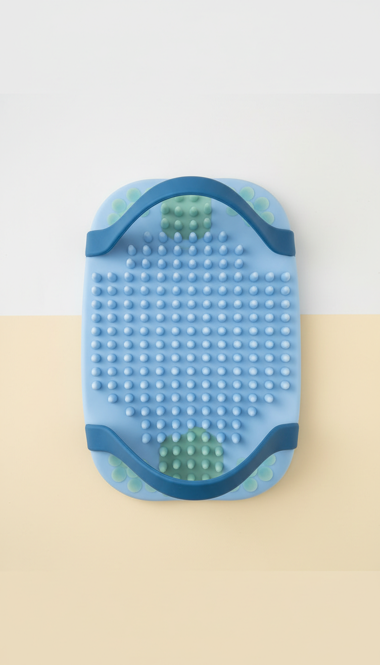 Ergonomic silicone foot scrubber mat with secure stirrups